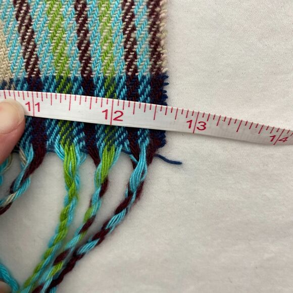 Cashmere Scarf Green Plaid Made in Scotland Fringe Long Lightweight Preppy - Picture 6 of 8